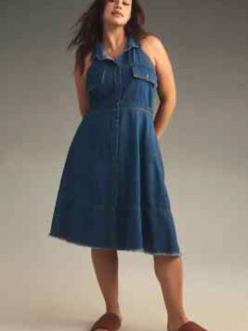 Pilcro Denim Halter Midi Swing Dress | Utility Pockets | Size 2X - Picture 6 of 9